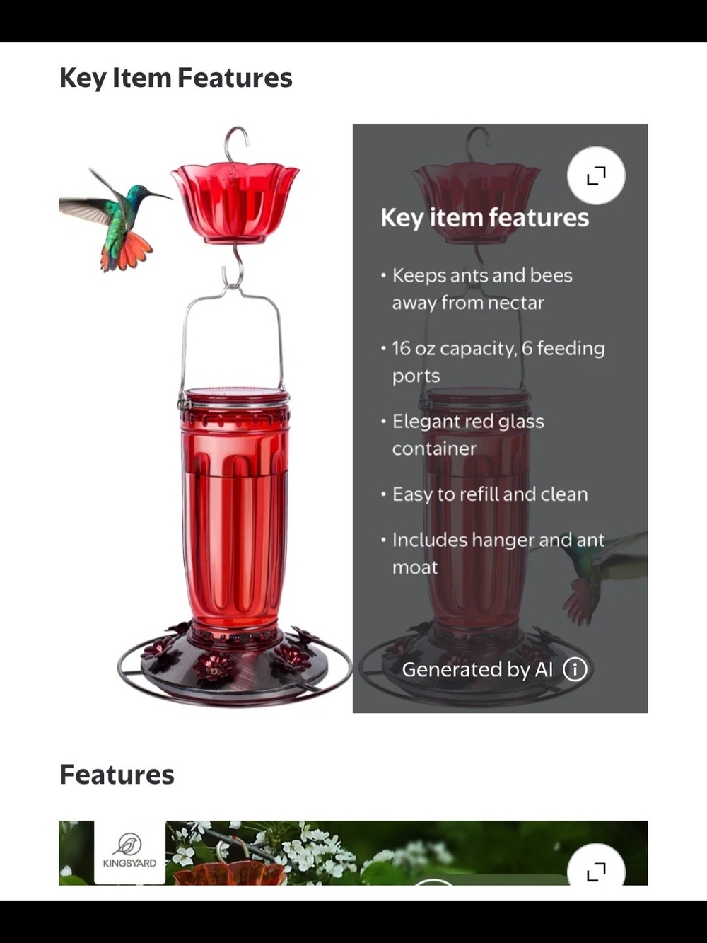 Red Glass Hummingbird Feeder Set - Decorative Hanging Nectar Feeders - Picture 6 of 12